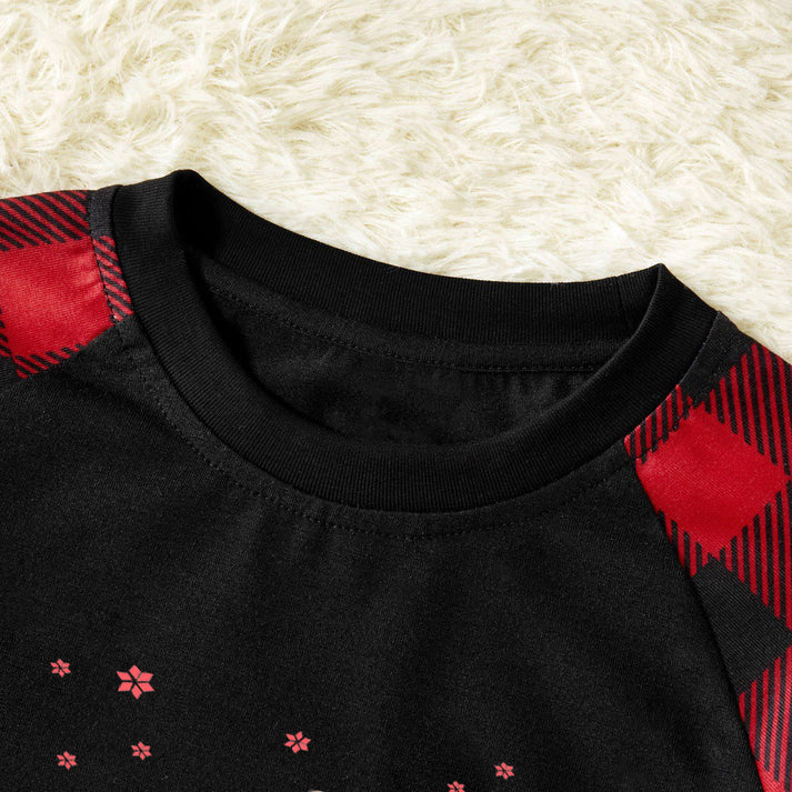 Red and Black Plaid Christmas Pajamas Set With Snowman and Slogan Designs