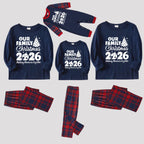'Our Family Chirstmas 2026 Making Memories Together' Letter Print Blue Long Sleeves Top with Red and Blue Plaid Pants Christmas Matching Pajamas