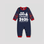 'Our Family Chirstmas 2026 Making Memories Together' Letter Print Blue Long Sleeves Top with Red and Blue Plaid Pants Christmas Matching Pajamas
