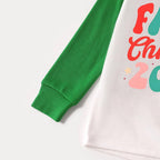 Christmas ‘ Family Christmas 2026’ Letter Print Patterned  Casual Long Sleeve Sweatshirts Green Contrast Tops and Black and Green Plaid Pants  Family Matching Raglan Long-sleeve Pajamas Sets With Dog Bandana
