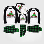 Christmas Cartoon Face 'Merry Christmas'  Print Splice Contrast Top and Plaid Pants Family Matching Pajamas Sets
