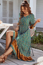 Boho Print Puff Sleeve Loose Maxi Dress