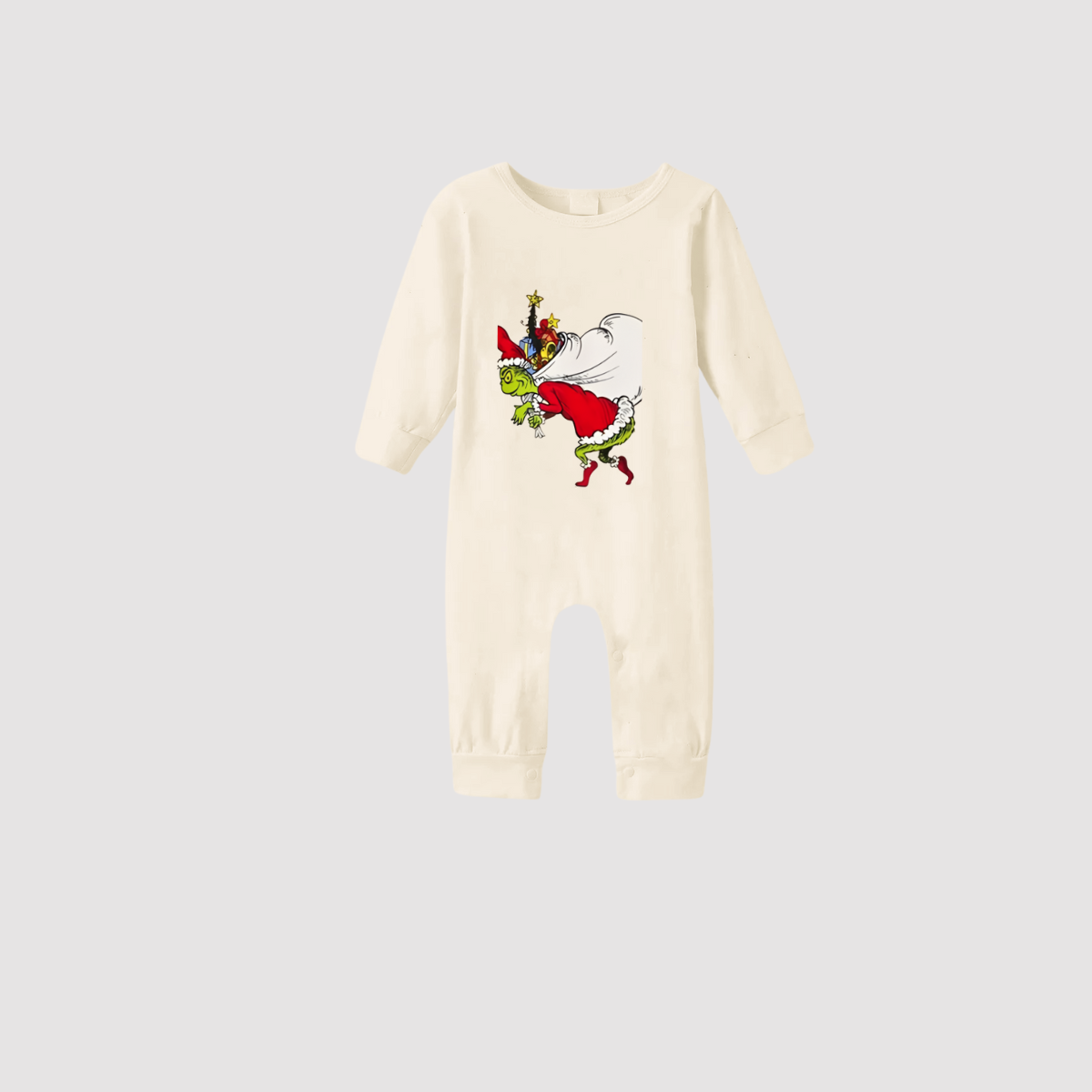 Grinch Family Christmas Pajamas | Cream Matching Holiday Sleepwear Set