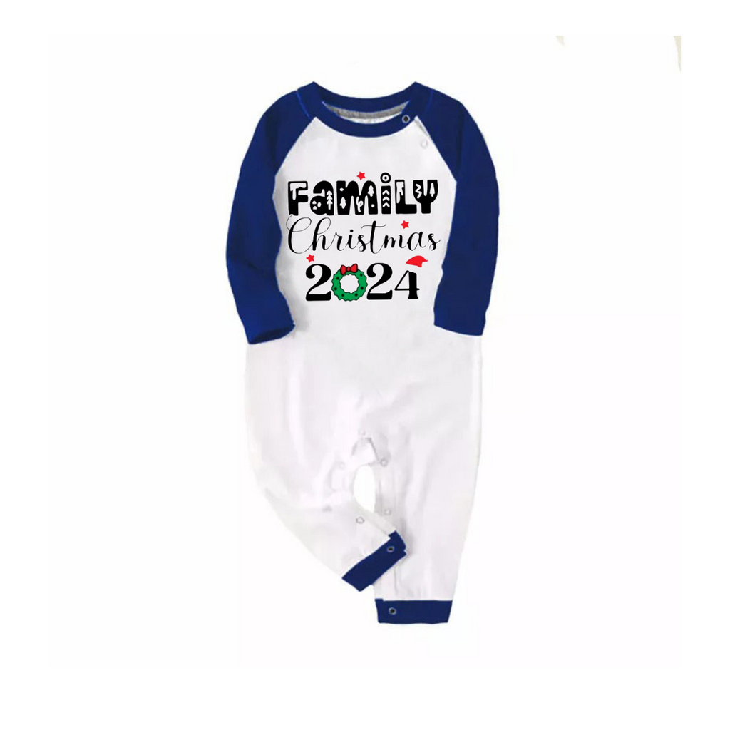 "Family Christmas 2024" Text Print Blue & Black Plaid Christmas Family Matching Pajamas
