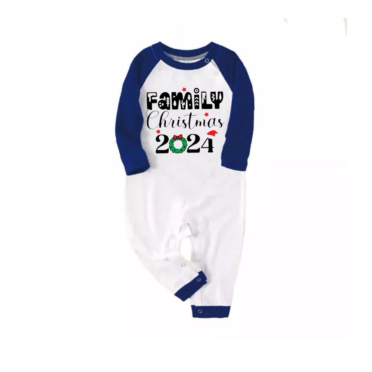 "Family Christmas 2024" Text Print Blue & Black Plaid Christmas Family Matching Pajamas