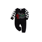 Jesus Is The Reason For The Season Cross Family Christmas Pajamas Set - Black Top Black and White Plaid Pants Red Plaid Cross Graphic