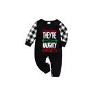 Dear Santa They’re the Naughty Ones Family Christmas Pajamas Set - Black Top Black and White Plaid Pants White Text Graphic