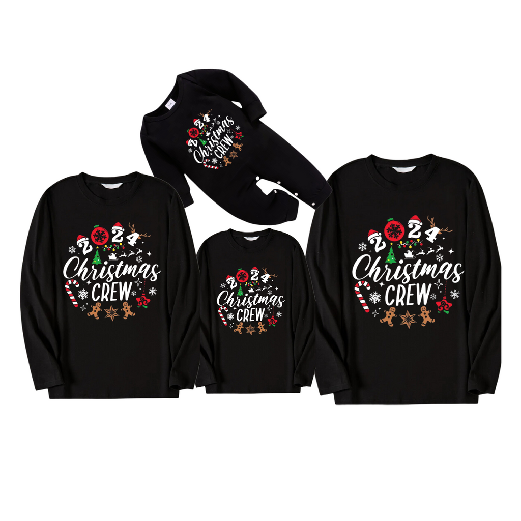 '2025 Christmas Crew'Text Pattern Black Long Sleeve Top