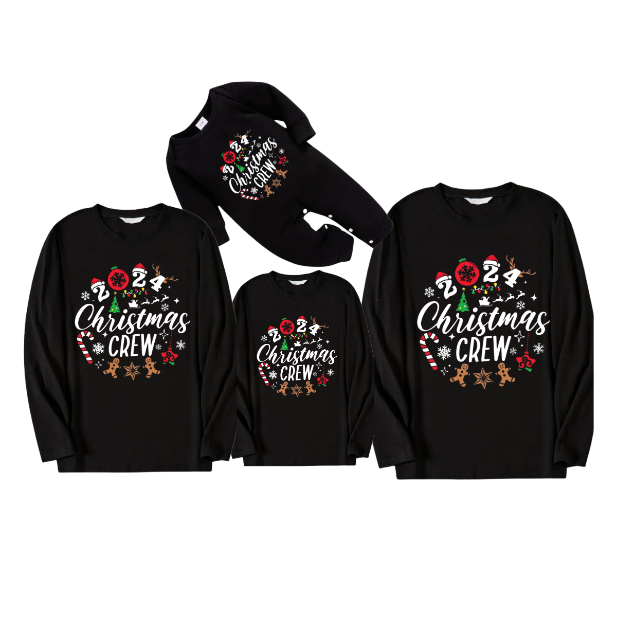 '2025 Christmas Crew'Text Pattern Black Long Sleeve Top