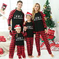 Christmas Tree & Deer Patterned Letter Print Contrast top and Black & Red Plaid Pants Family Matching Pajamas Set