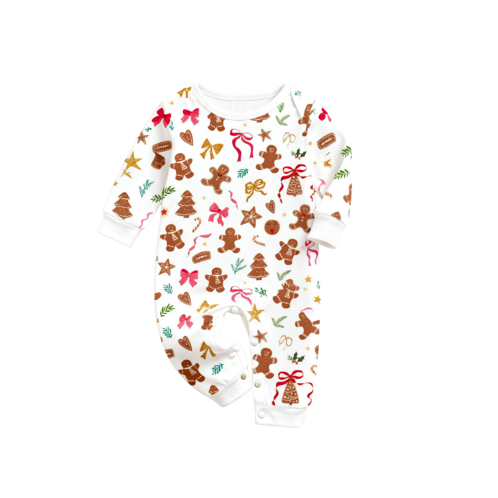 2026 Pattern Print - Brown Top & Gingerbread Man Print Pants Family Matching Christmas Pajamas Set