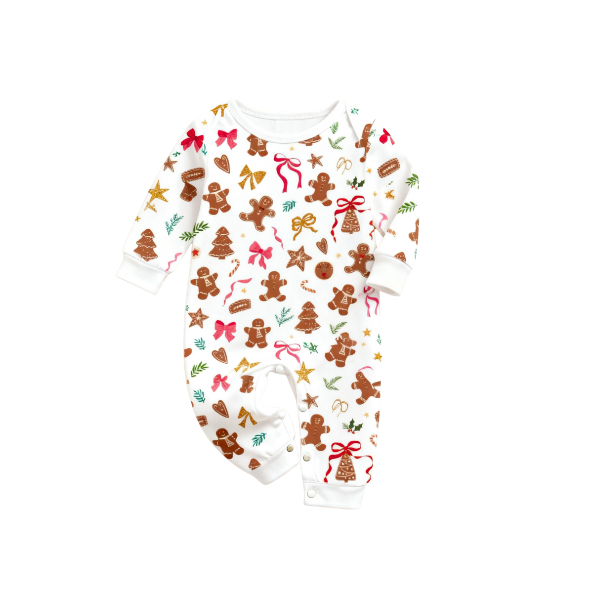 2026 Pattern Print - Brown Top & Gingerbread Man Print Pants Family Matching Christmas Pajamas Set