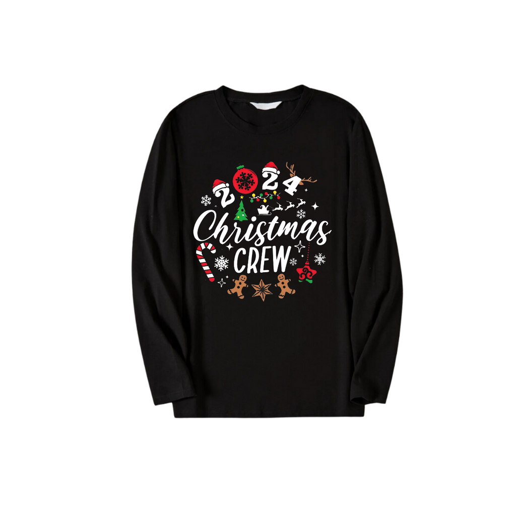 '2025 Christmas Crew'Text Pattern Black Long Sleeve Top