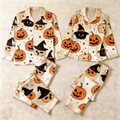 Pumpkin and Witch Hat Satin Matching Pajamas for Couples ¨C Long Sleeve Button-Down Top & Pants Sleepwear Set