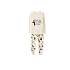 Beige Christmas Pattern Print Christmas Pajamas Set With Jesus Text Print