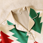 Christmas Tree Satin Matching Pajamas for Couples – Long Sleeve Button-Down Top & Pants Sleepwear Set