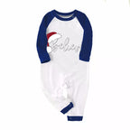 Christmas Hat and ‘Believe“ Letter Print Patterned Blue Sleeve Contrast Tops and Blue Plaid Pants Family Matching Pajamas Sets With Dog Bandan