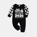 'Our Family Chirstmas 2026 Making Memories Together' Letter Print Black Long Sleeve Top with Black And White Plaid Pants Family Matching Pajamas