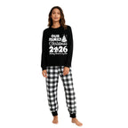 'Our Family Chirstmas 2026 Making Memories Together' Letter Print Black Long Sleeve Top with Black And White Plaid Pants Family Matching Pajamas