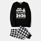 'Our Family Chirstmas 2026 Making Memories Together' Letter Print Black Long Sleeve Top with Black And White Plaid Pants Family Matching Pajamas