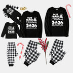 'Our Family Chirstmas 2026 Making Memories Together' Letter Print Black Long Sleeve Top with Black And White Plaid Pants Family Matching Pajamas