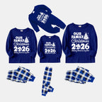 'Our Family Chirstmas 2026 Making Memories Together' Letter Print (White) Blue Plaid Family Matching Pajamas