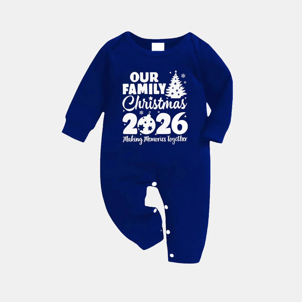 'Our Family Chirstmas 2026 Making Memories Together' Letter Print (White) Blue Plaid Family Matching Pajamas
