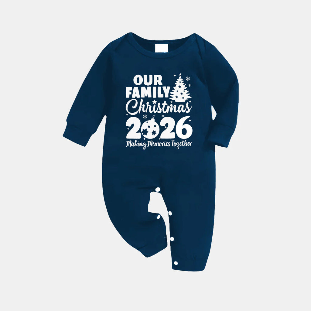 'Our Family Chirstmas 2026 Making Memories Together' Letter Print Blue Long Sleeve Top With Blue Plaid Family Matching Pajamas