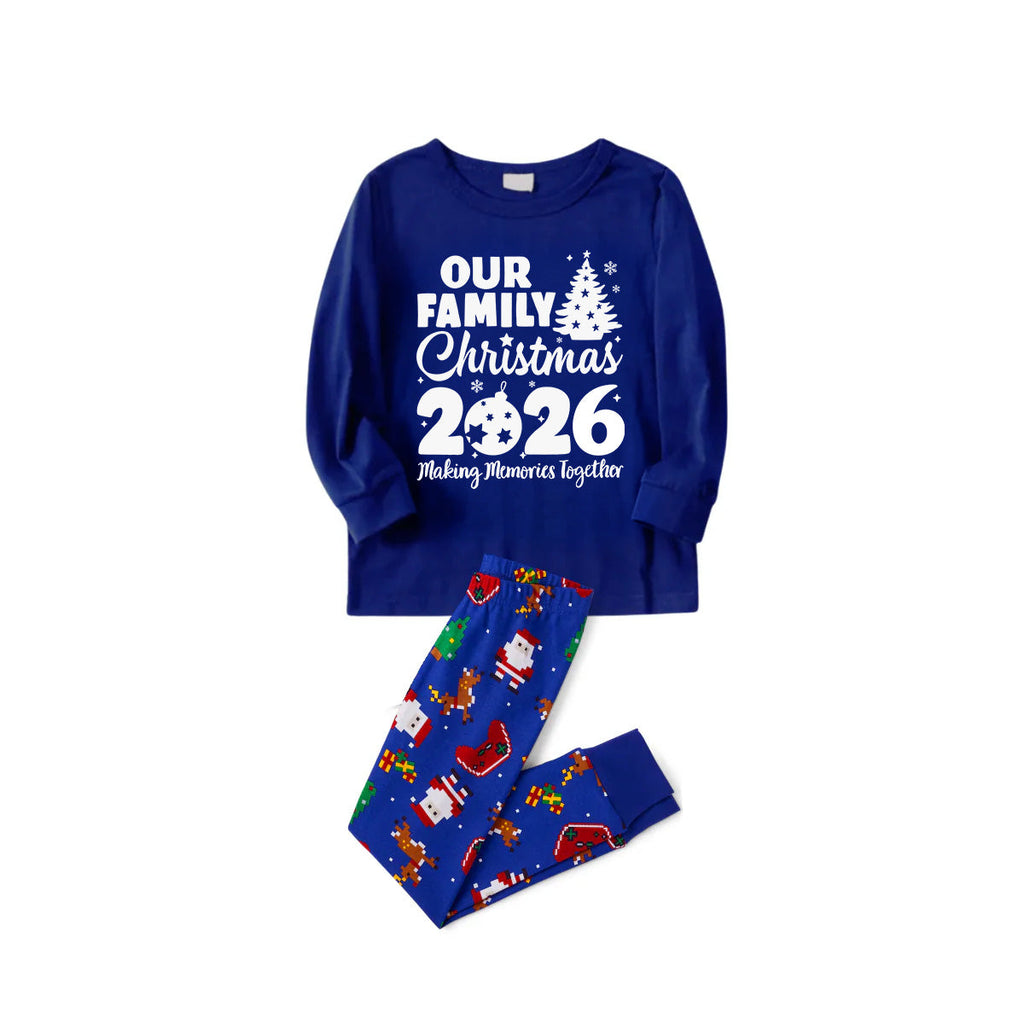 2026 Our Family Christmas Matching Pajamas - Blue with Santa Pattern