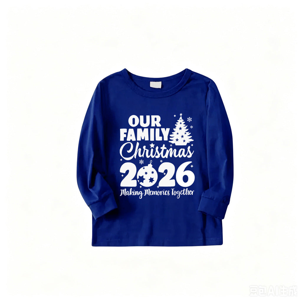 2026 Our Family Christmas Matching Pajamas - Blue with Santa Pattern