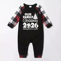 Christmas Cute Cartoon Santa Hat Patterned and '2026 FAMILY Christmas ' Letter Print Contrast Tops and Red & Black & White Plaid Pants Family Matching Pajamas Set With Dog Bandana