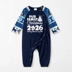 'Our Family Chirstmas 2026 Making Memories Together' Letter Print Blue Long Sleeve With Blue Floral Pants Family Matching Pajamas Sets