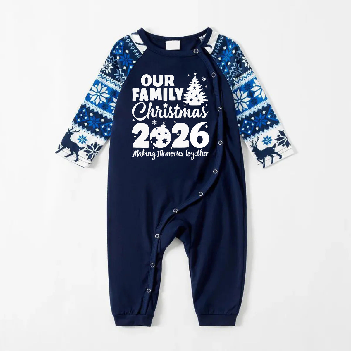 'Our Family Chirstmas 2026 Making Memories Together' Letter Print Blue Long Sleeve With Blue Floral Pants Family Matching Pajamas Sets