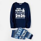 'Our Family Chirstmas 2026 Making Memories Together' Letter Print Blue Long Sleeve With Blue Floral Pants Family Matching Pajamas Sets