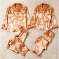 Ghost Print Satin Matching Pajamas for Couples ¨C Long Sleeve Button-Down Top & Pants Sleepwear Set