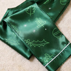 Holiday Elements Satin Matching Pajamas for Couples – Long Sleeve Button-Down Top & Pants Sleepwear Set