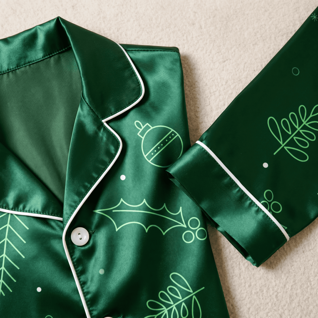 Holiday Elements Satin Matching Pajamas for Couples – Long Sleeve Button-Down Top & Pants Sleepwear Set