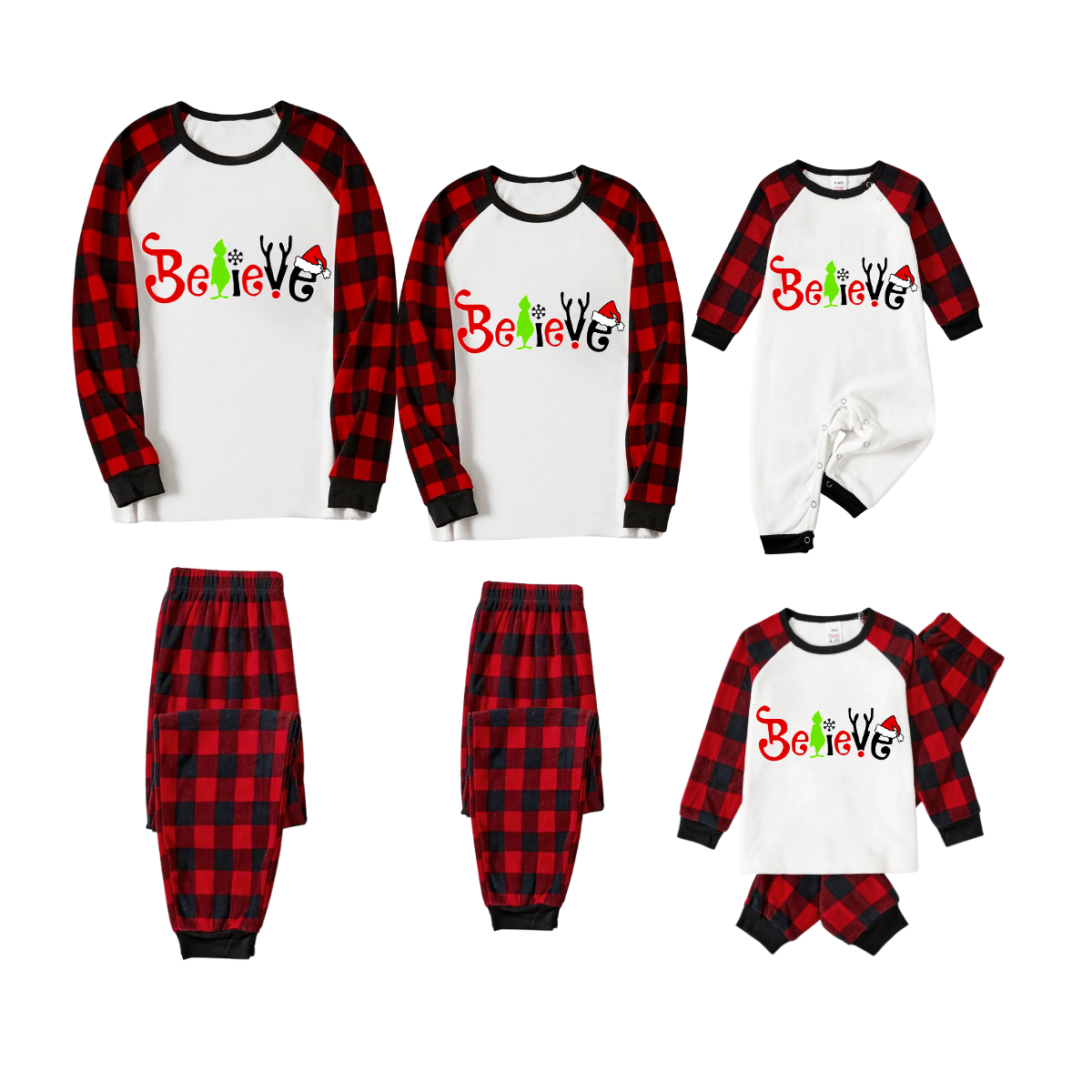 Believe Christmas Pajamas - Red & Black Plaid