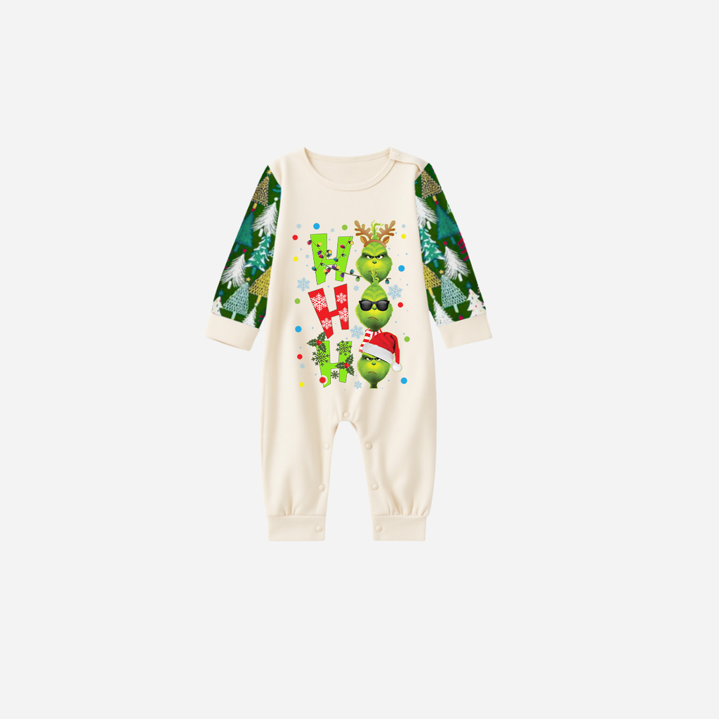 Family Christmas Pajamas Set With "ho ho ho" and Christmas Grinch Print