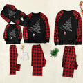 Christmas Santa Claus Print Patterned Casual Long Sleeve Sweatshirts Contrast Black Top and Black & Red Plaid Pants Family Matching Pajamas Set With Pet Bandana