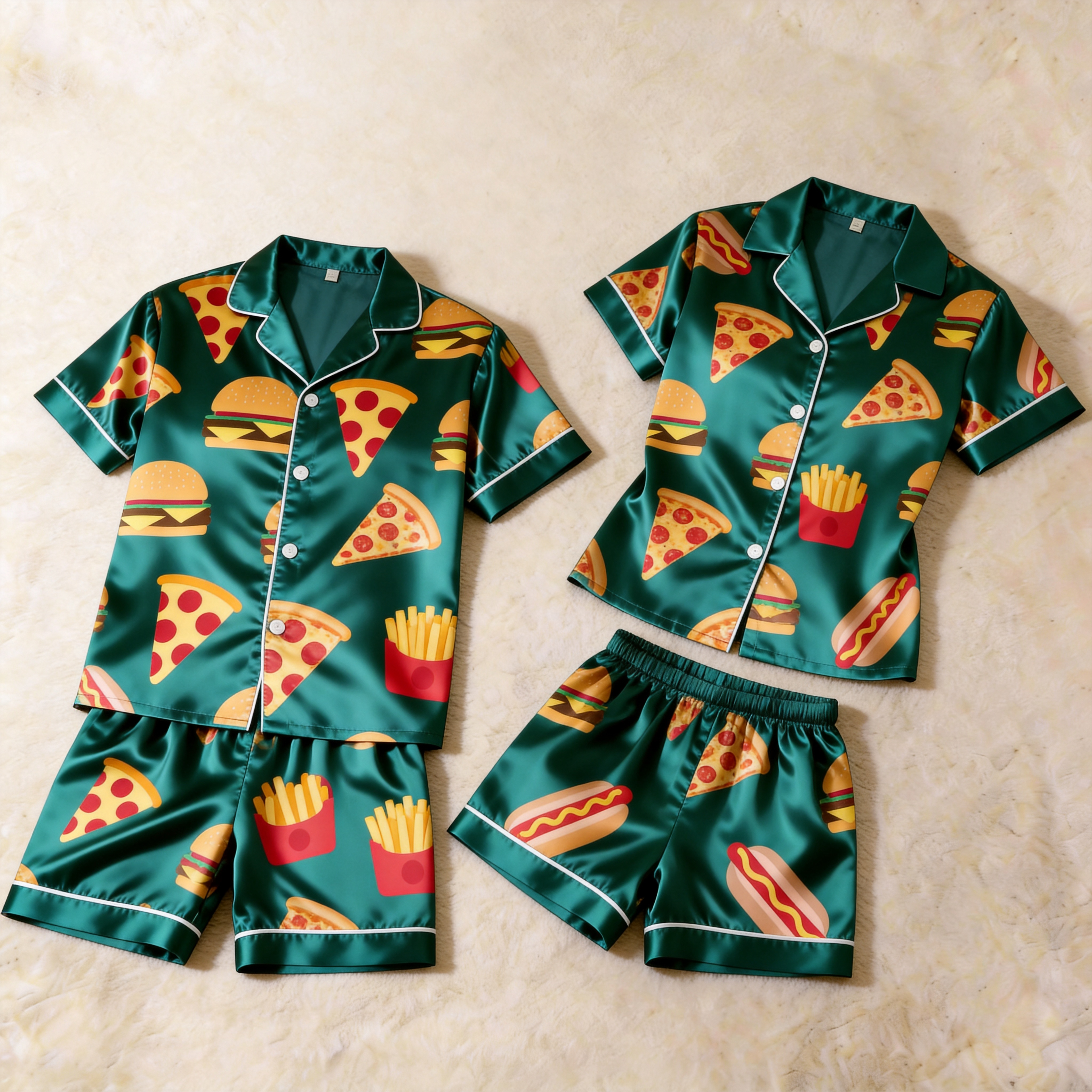 Silky Satin Fun Print Pajama Set ¨C Classic Couple Sleepwear