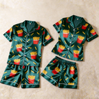 Silky Satin Playful Print Pajama Set ¨C Classic Couple Sleepwear