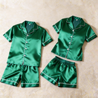 Green Silky Satin Pajama Set ¨C Classic Couple Sleepwear