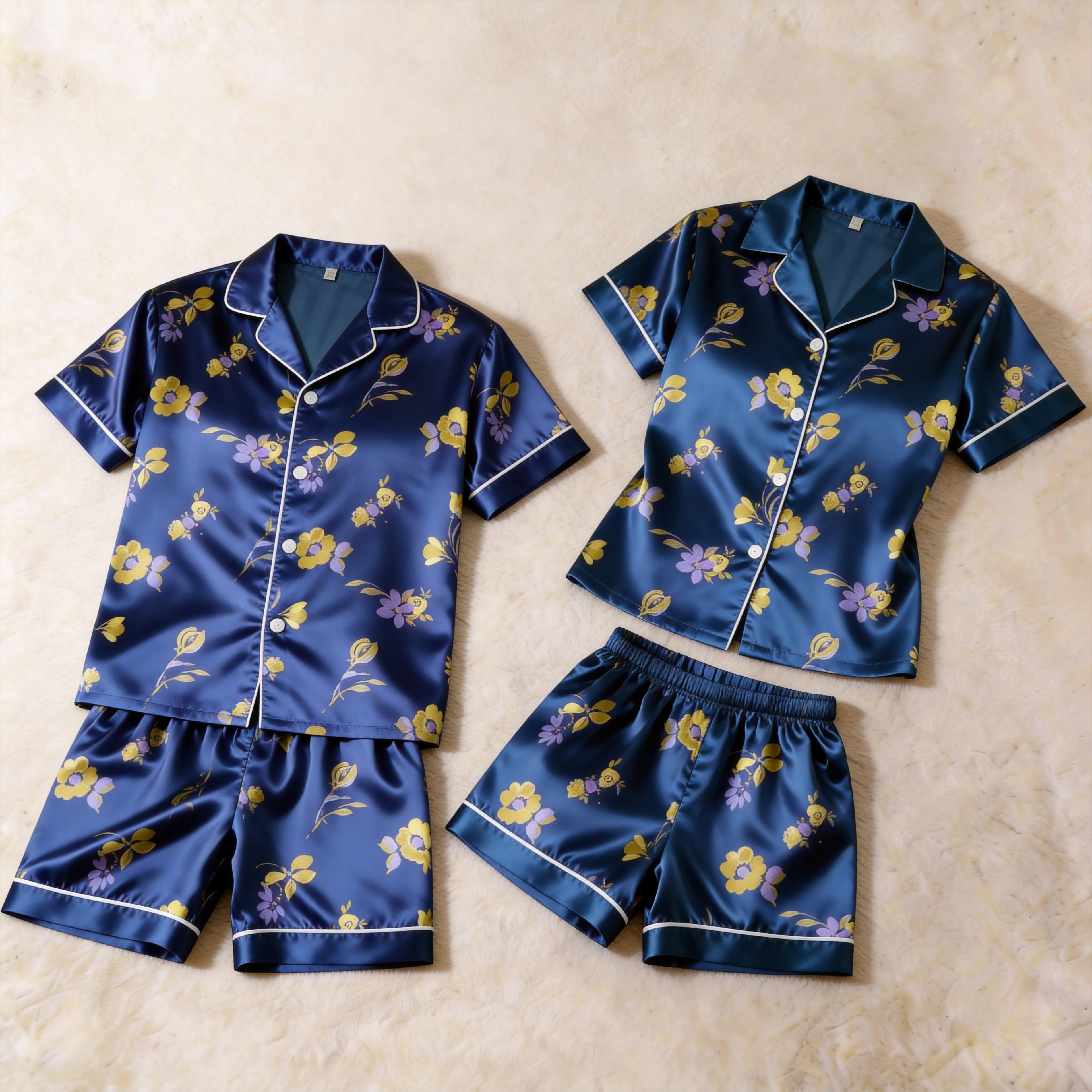 Soft Satin Floral Design Sleepwear ¨C Romantic Couple Set