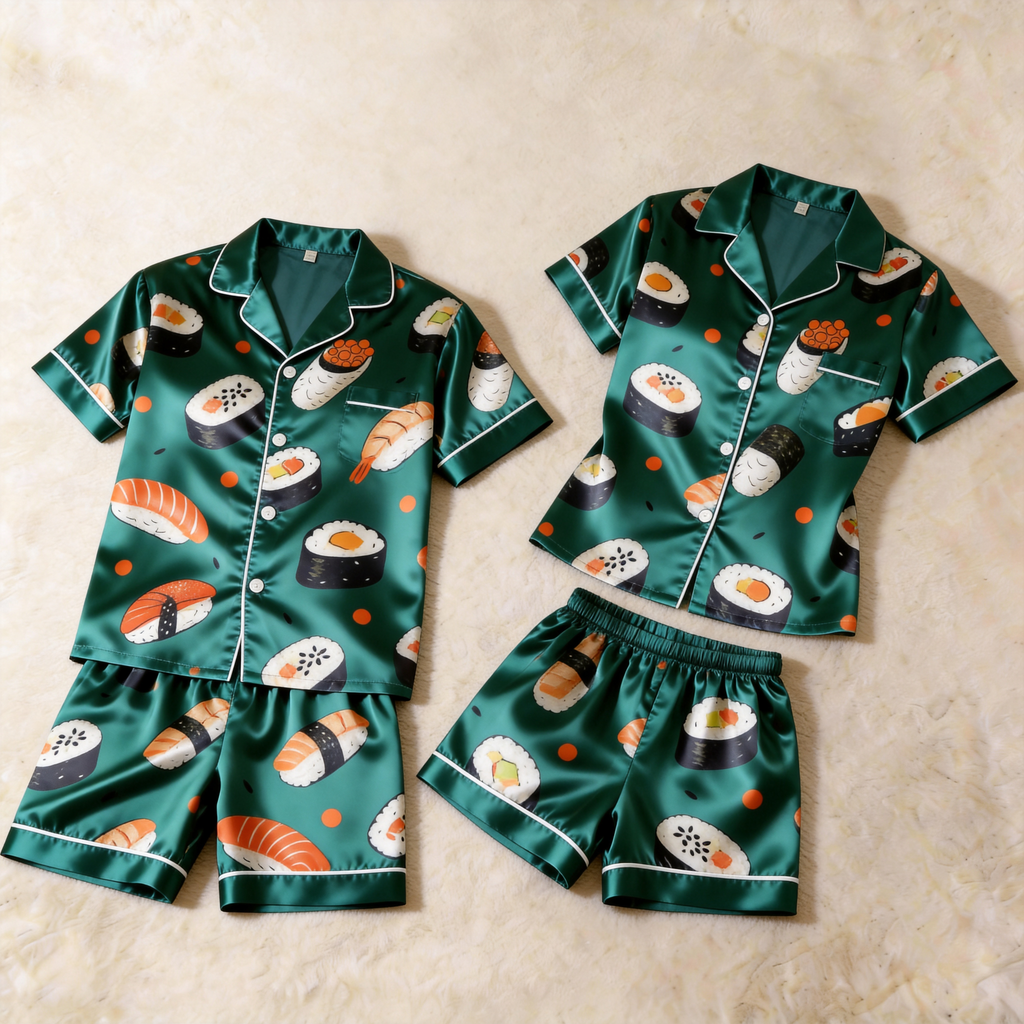 Smooth Satin Fun Design Sleepwear ¨C Casual Couple Pajamas