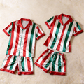 Modern Satin Stripe Pattern Short Sleeve Pajamas for Couples