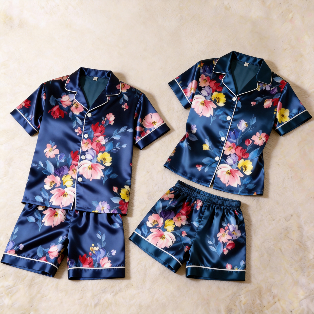 Silky Satin Floral Print Pajama Set ¨C Romantic Summer Couple Sleepwear