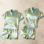 Silky Satin Green Tangerine Print Pajama Set ¨C Fresh Couple Sleepwear