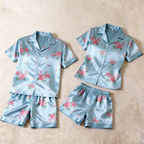 Silky Satin Bloom Print Pajama Set ¨C Classic Couple Sleepwear