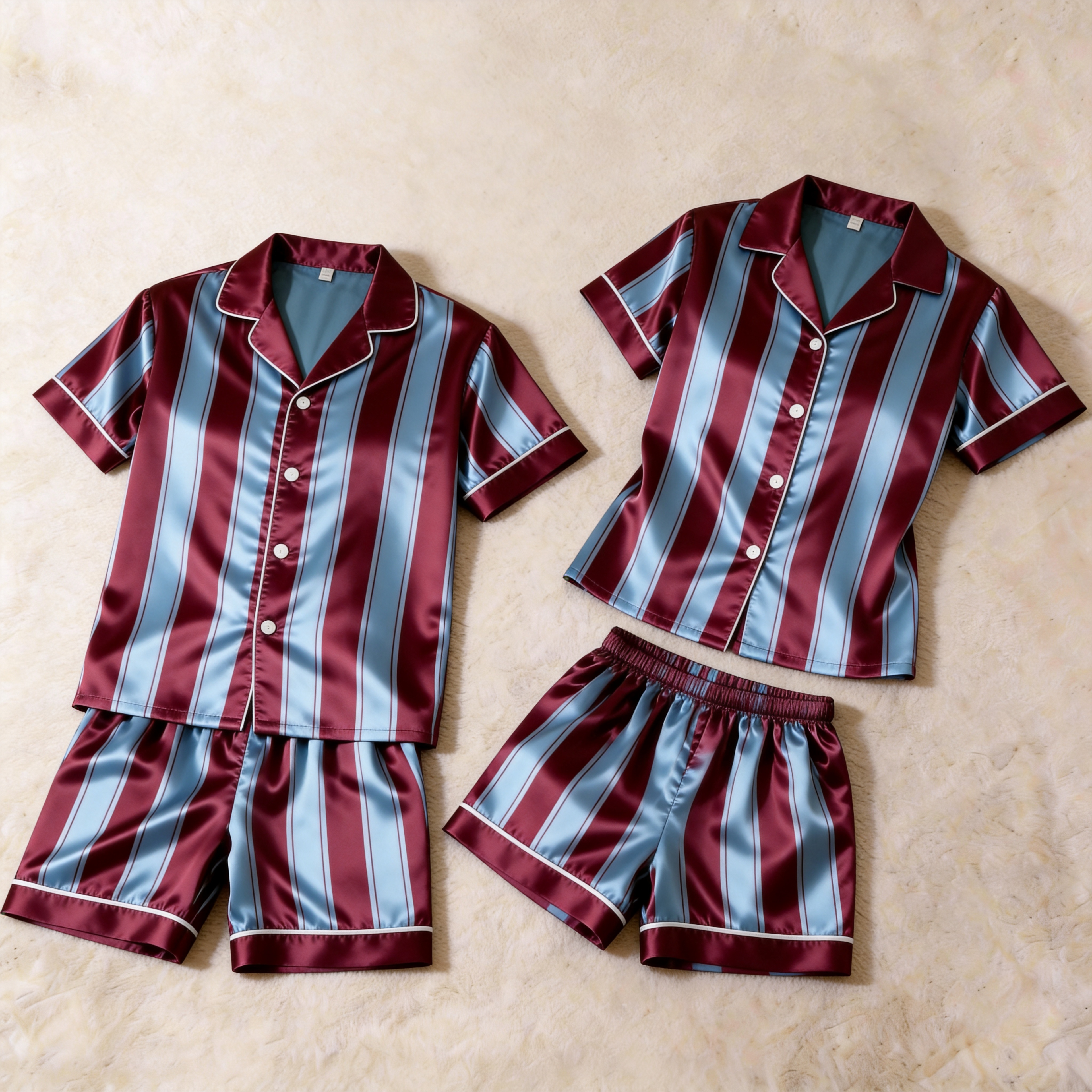 Classic Satin Stripe Pattern Short Sleeve Couple Pajamas for Summer